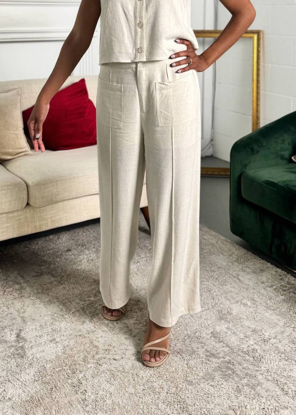 NEW ENTRO the harper wide leg linen blend cropped pants in sand